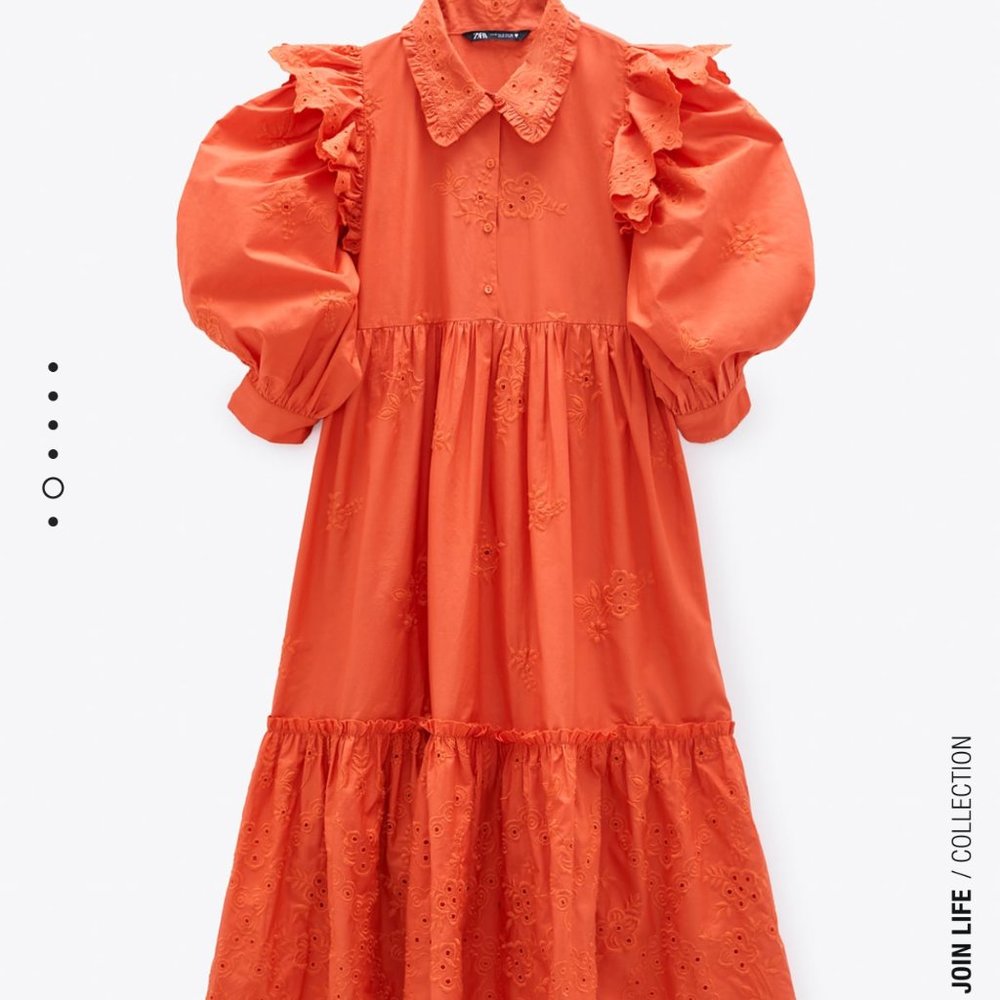 ZARA OPENWORK EMBROIDERED DRESS ORANGE - 7521/117 - Picture 6 of 7
